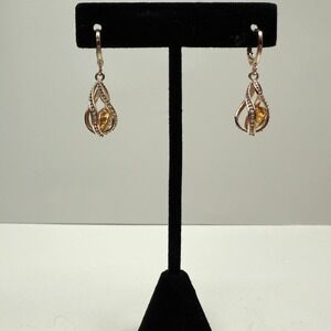 Teardrop Dangle Earrings Rose Gold Topaz Glass Rhinestone Crystal Accents 1 in
